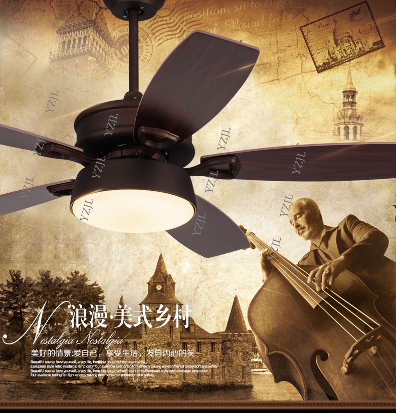 American Country Ceiling Chandelier Fan Living Room Dining Room