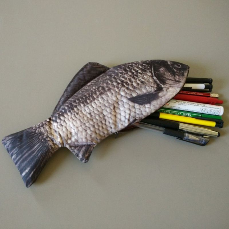 Carp Pen Bag Simulated Fish Shape Pencil Case Zip Pouch Coin Purse Bags RE 