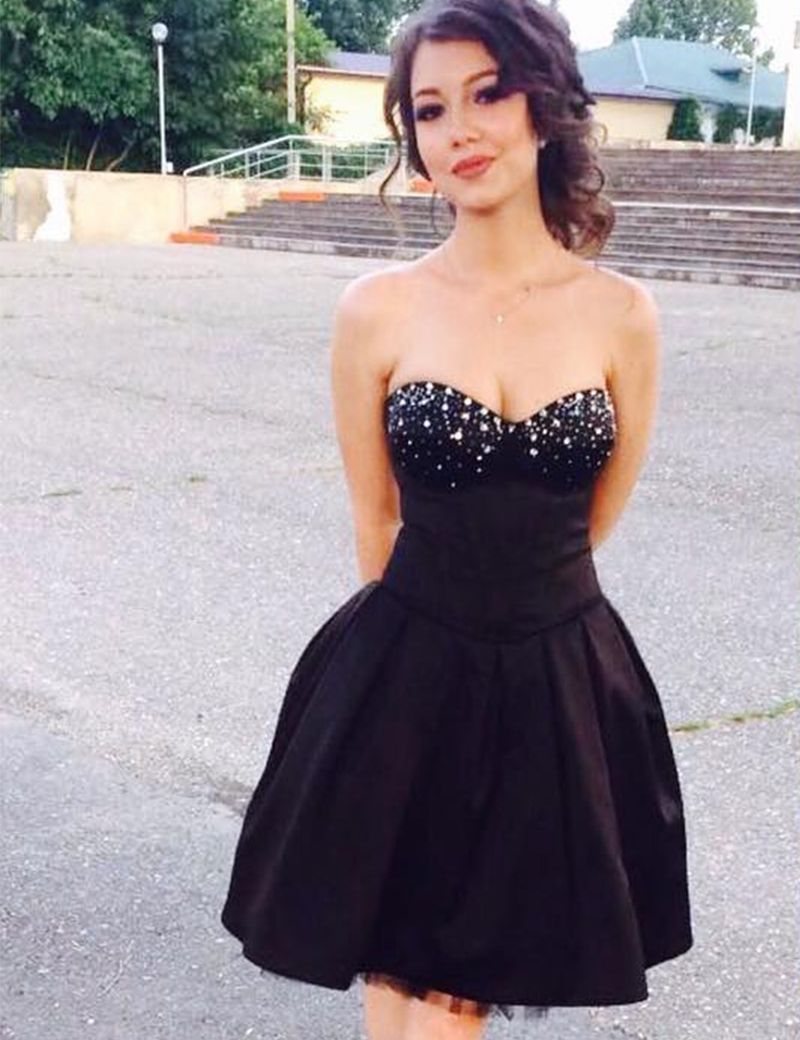 Longitud De La Rodilla De Fiesta Negros Lentejuelas Con Cuentas Brillantes Prom Vestidos De Fiesta Vestido De Graduación Barato 119,76 € | DHgate