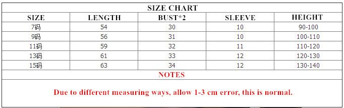 Girls Kids Clothing Size Chart