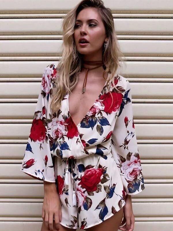 short sleeve floral romper