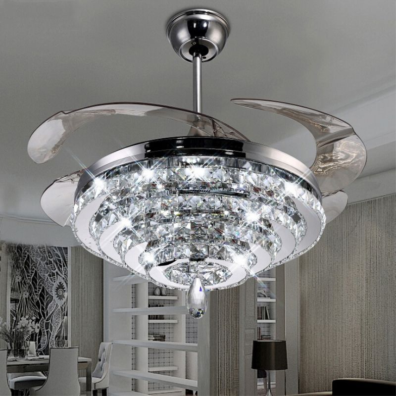 2019 led crystal chandelier fan lights invisible fan crystal lights