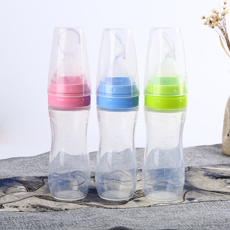 2020 120ml Baby Silicone Feeding Bottle With Spoon Squeezing