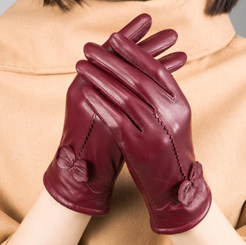 maroon leather gloves