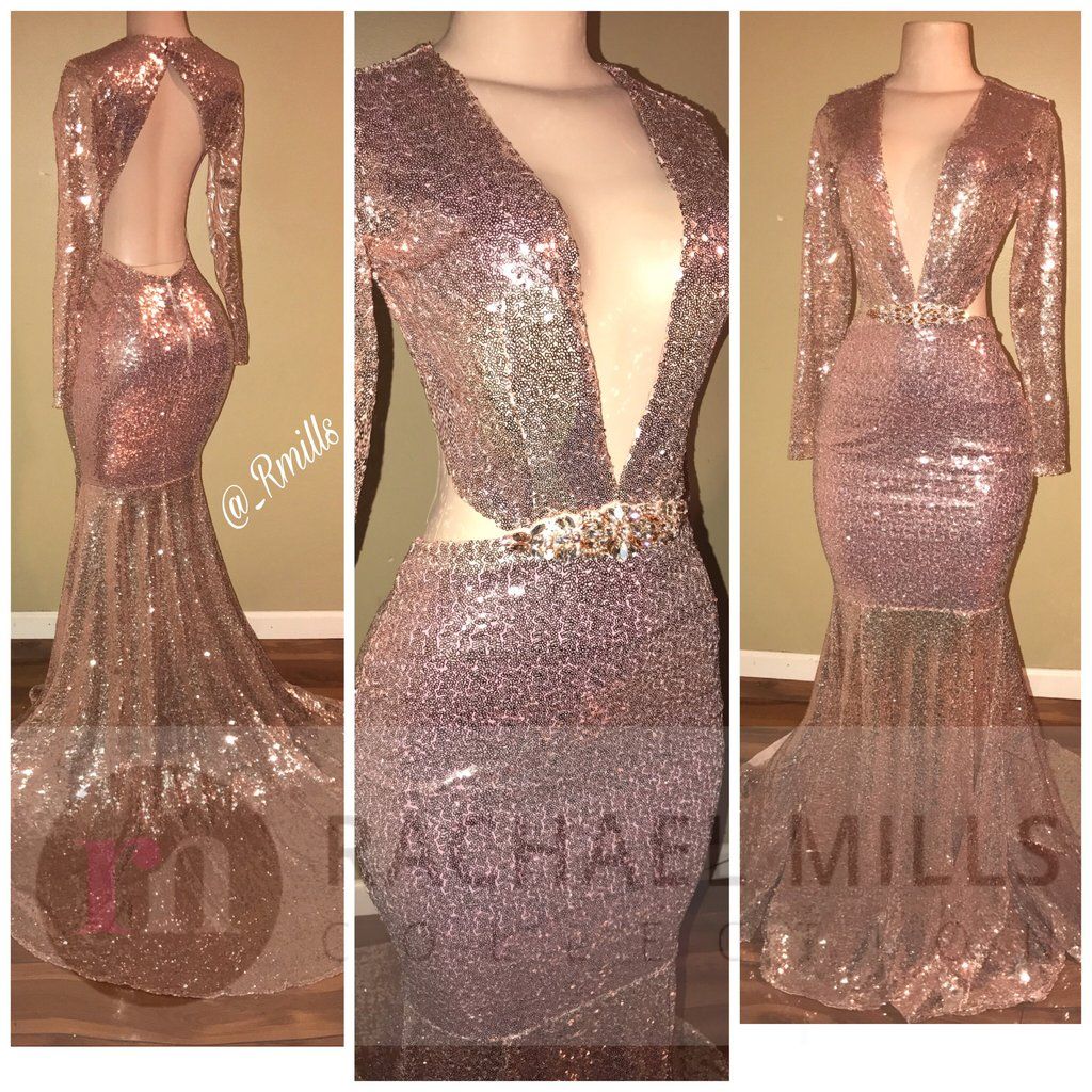 rose gold mermaid prom dress