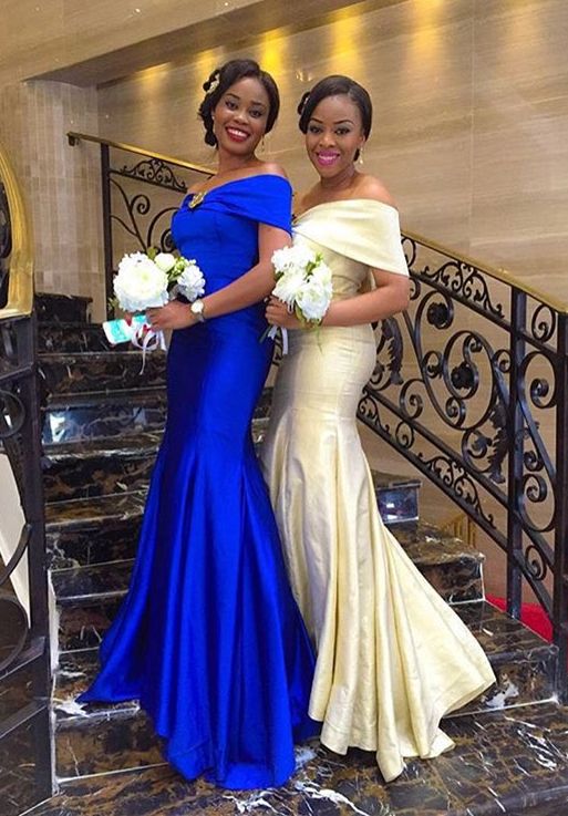 royal blue and champagne dress