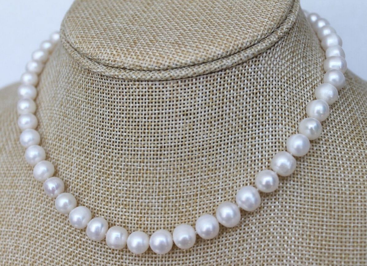 8 Mm Blanc Akoya Shell collier de perles Boucle d'oreille Set AAA 18" 