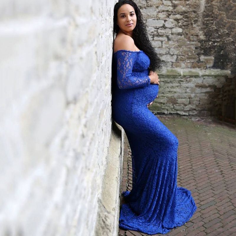 long blue maternity dress