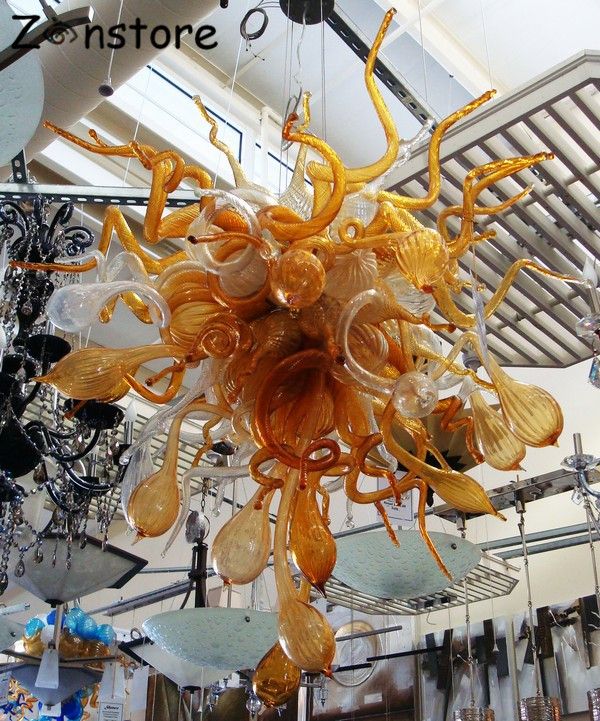 Italy Flower Bubbles Art Glass Lamp Amber Color Chihuly Murano 100 Hand Blown Chandelier Led Lighting Vintage Pendant Lights