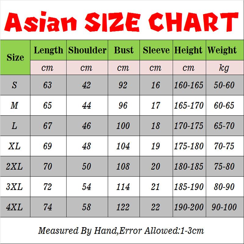 Japan T Shirt Size Chart