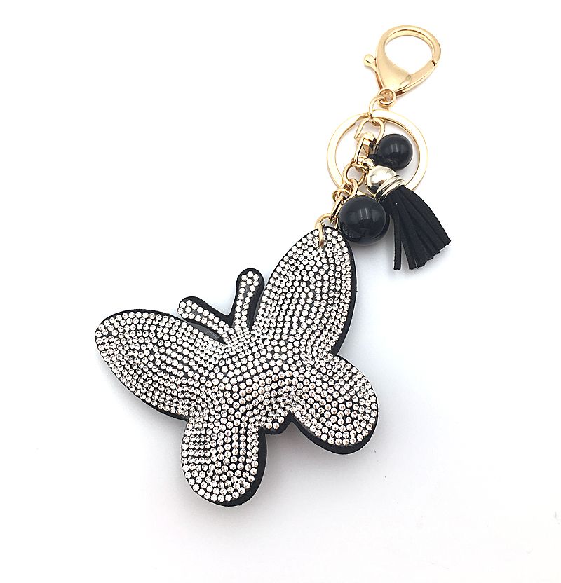 Fashion Butterfly Pendant Leather Rhinestone Key Chain Bag Keychain Women Gift