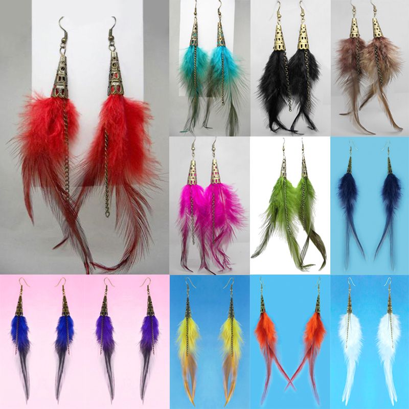 navy blue feather earrings