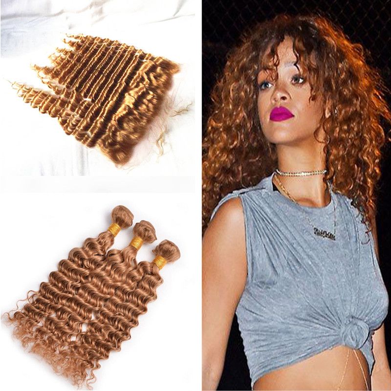 27 Honey Blonde Human Hair 3 Bundles With Lace Frontals Malaysian