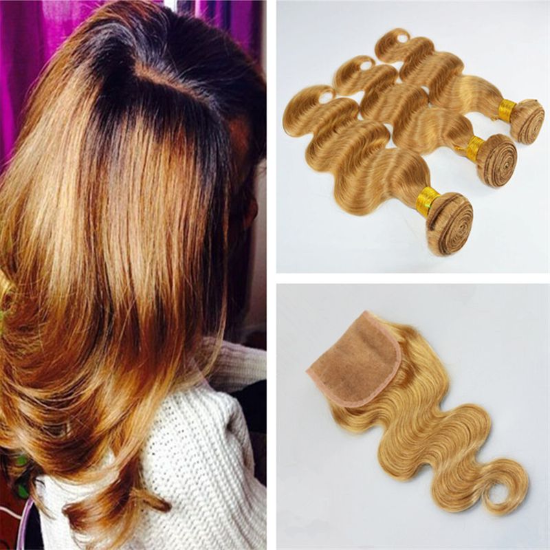 Honey Blonde Lace Closure With Hair Bundles Pure 27 Strawberry