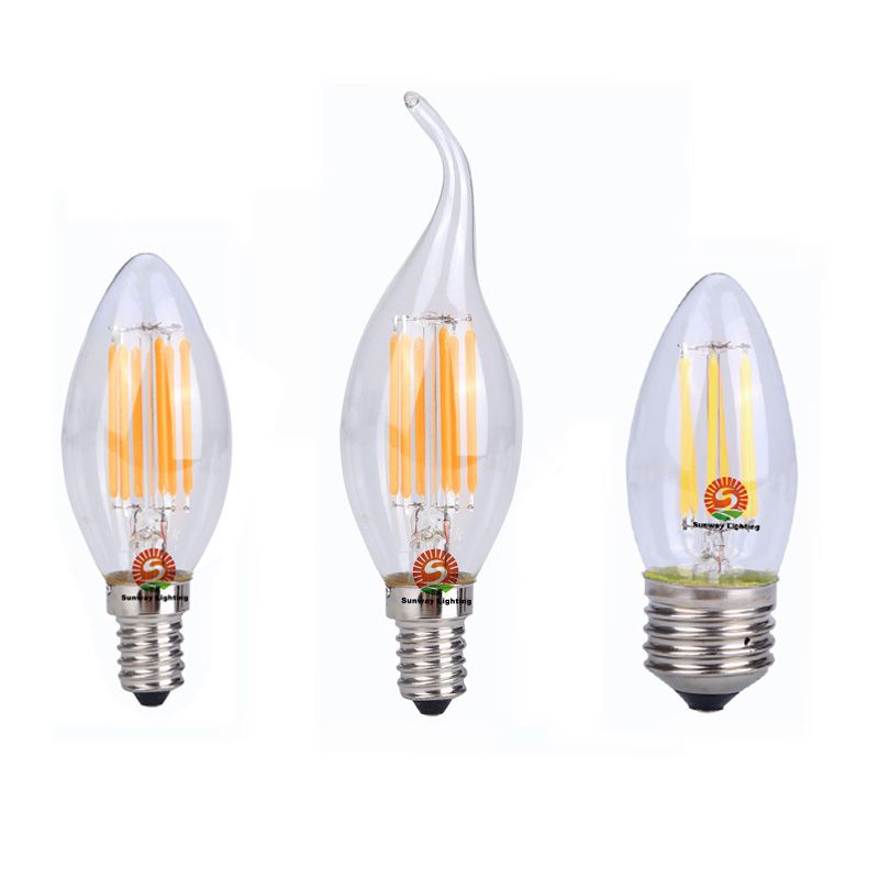 E14 220V 2W 4W 6W Dimmable LED Candle Filament Light Bulbs Lamp Tungsten White w