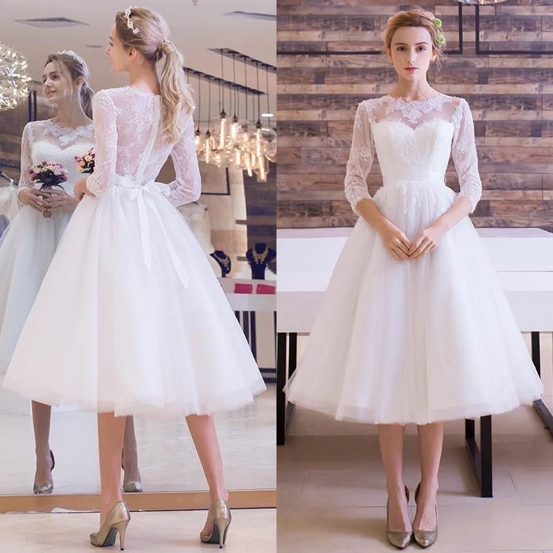 long sleeve knee length wedding dresses