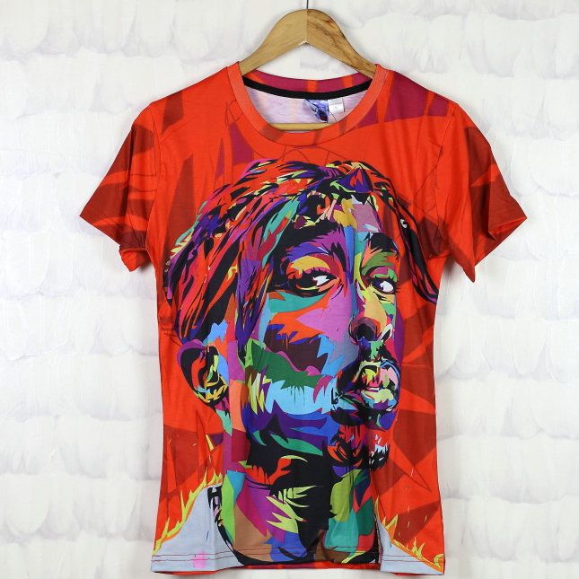 Colored Drawing 2Pac T Shirt Hip Hop 