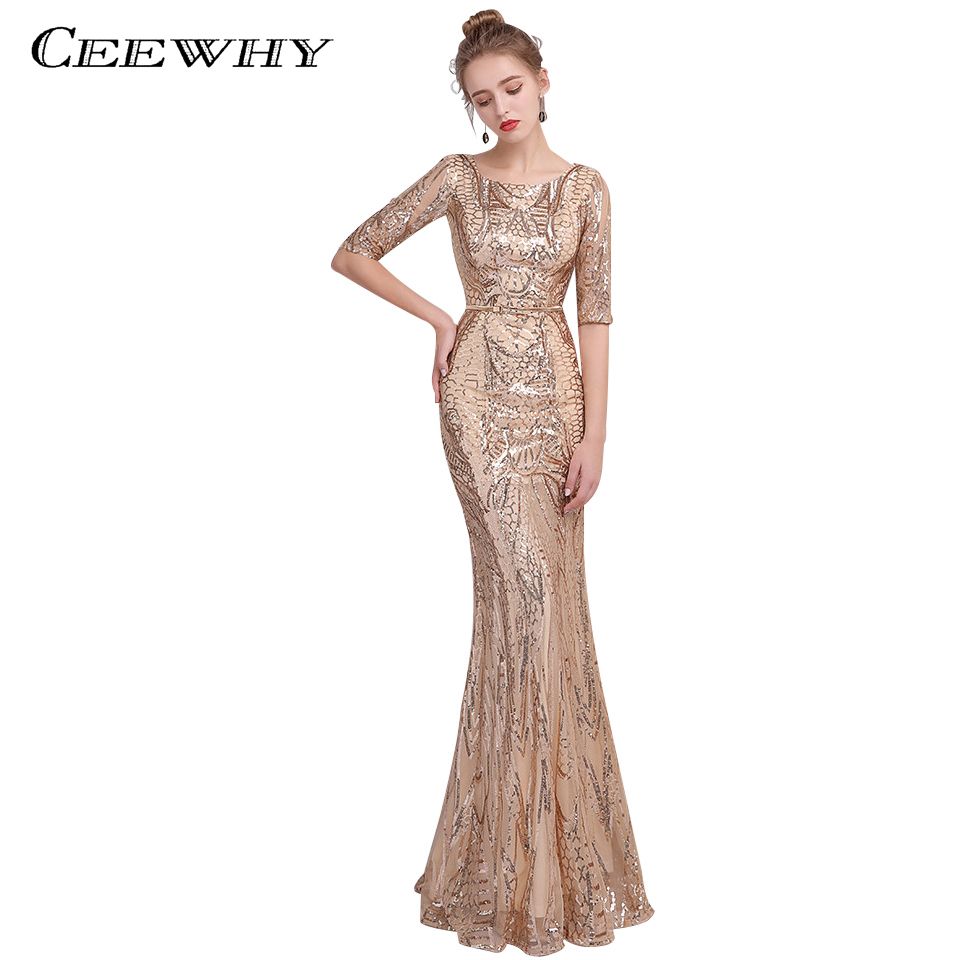 Compra CEEWHY Vestidos Largos Para Fiesta De Noche Con Lentejuelas Y Sirena De  Fiesta De Graduación Vestido De Noche Con Manga Larga Vestido De Noche  Elegante Robe De Soiree Barato | Entrega