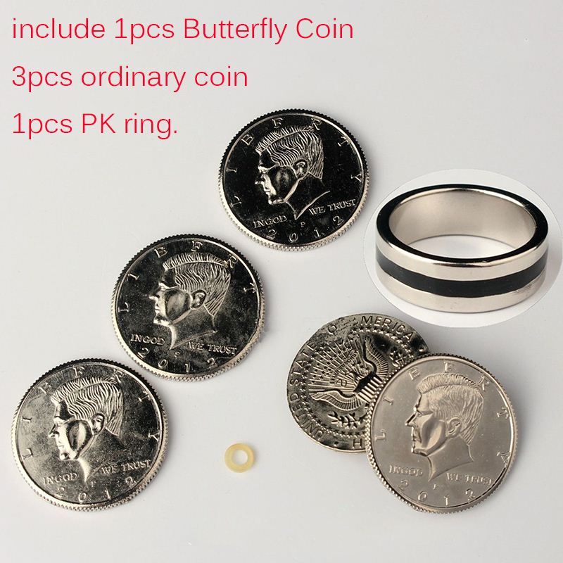 Coin Thru Glass Magic Tricks Flipper Coin Butterfly Coin Magic