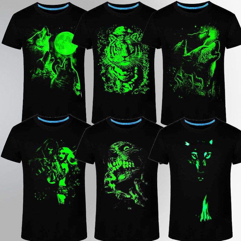 Verano marca ropa novedad para hombre camiseta Homme 3D brilla la oscuridad luminosa hombre