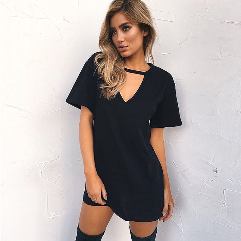 women's v neck t shirt dress