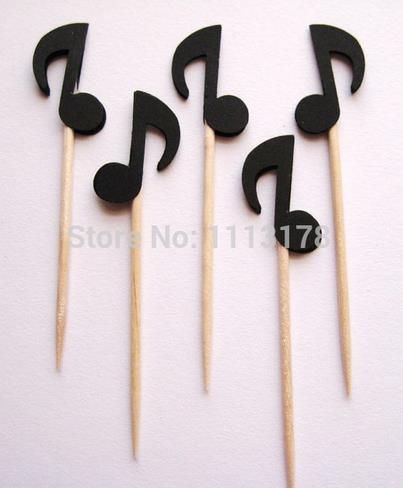 Custom Cheap Black Musical Note Party Picks Cupcake Toppers