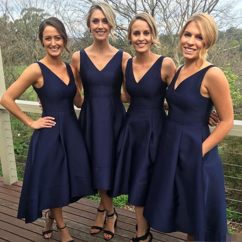 navy blue short bridesmaid dress