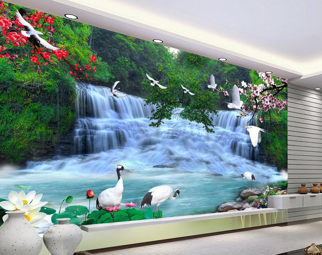 Hd Beautiful Waterfall Landscape Background Wall Mural 3d Wallpaper 3d Wall Papers For Tv Backdrop Xp Wallpapers Yellow Wallpaper From