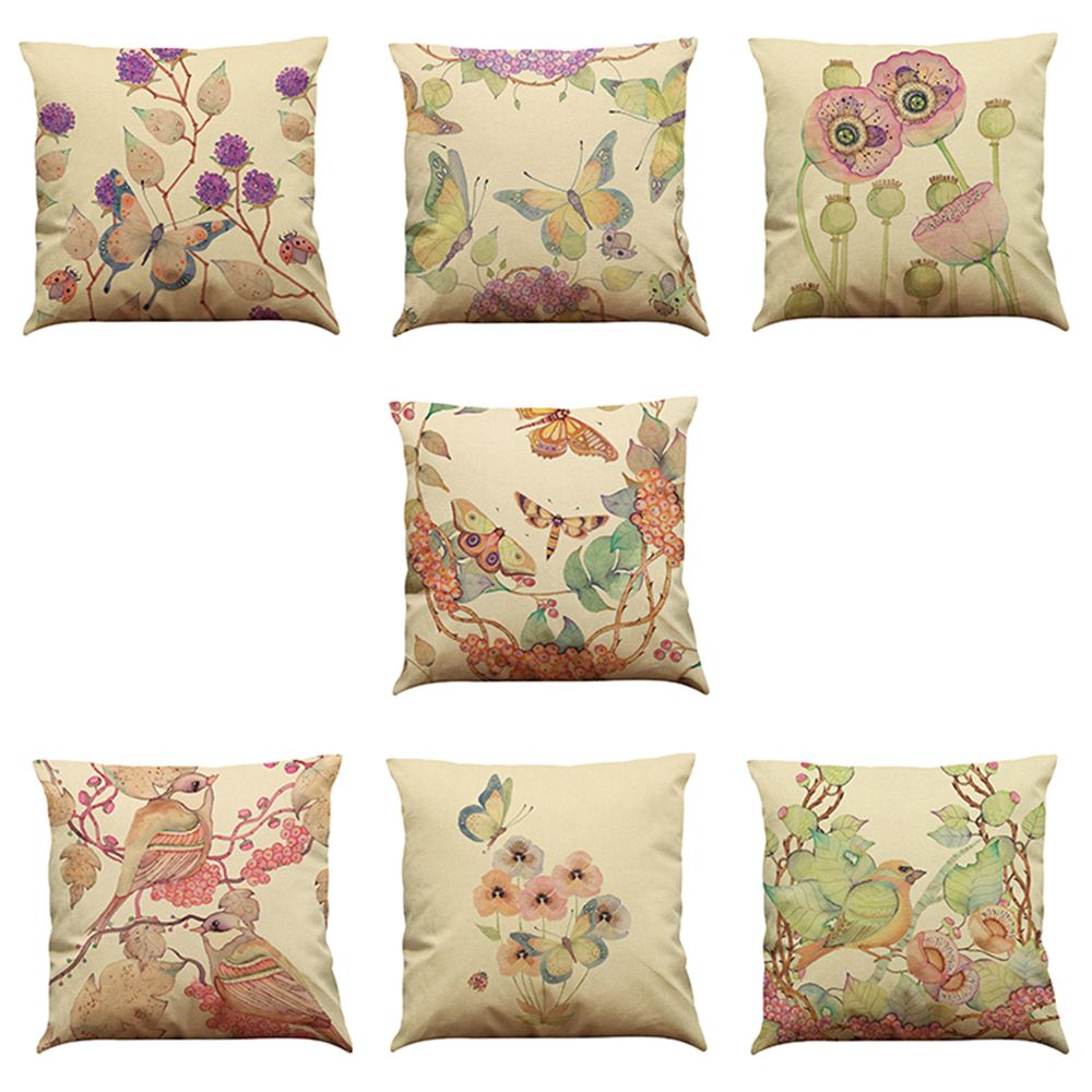 Hand Painted Vine Linen Cushion Cover Home Office Sofa Square