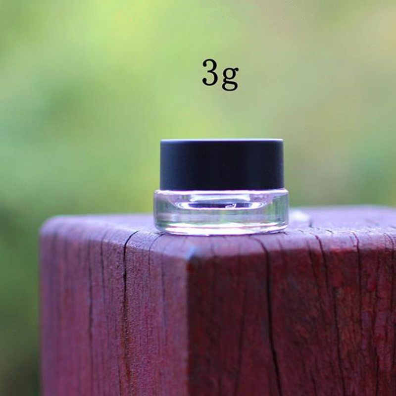 3g Clear Glass Cream Jar With Black Plastic Lid, 3 Gram Cosmetic Jar