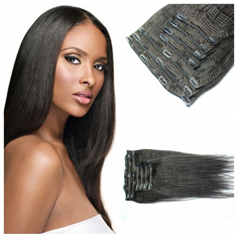 human hair yaki clip in extensions for black women