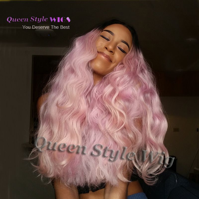 New Arrival Synthetic Dark Black Roots Ombre Light Pink Natural