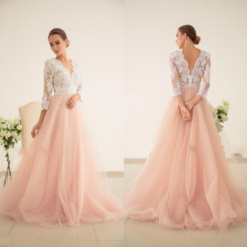 plus size blush wedding dress with sleeves