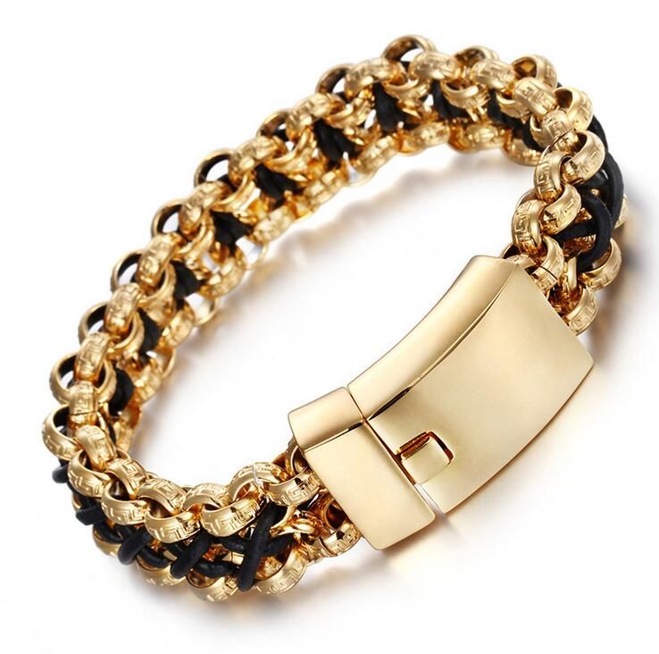 2020 20mm Wide Vintage Men Jewelry Gold Silver Stainless Steel Bracelets Bangles Leather Chain Bracelet Man Accessory From Suecy 15 14 Dhgate Com
