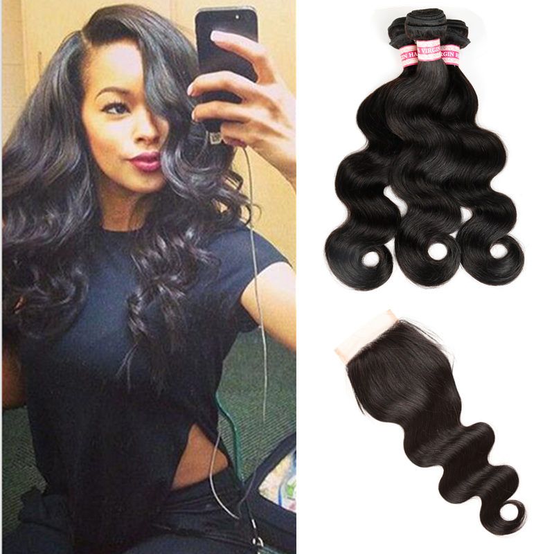 2019 7a Brazilian Hair Bundles With Closure 8 28 Double Weft Human