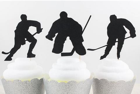Cheap Custom Ice Hockey Silhouette Cupcake Toppers Sports Event