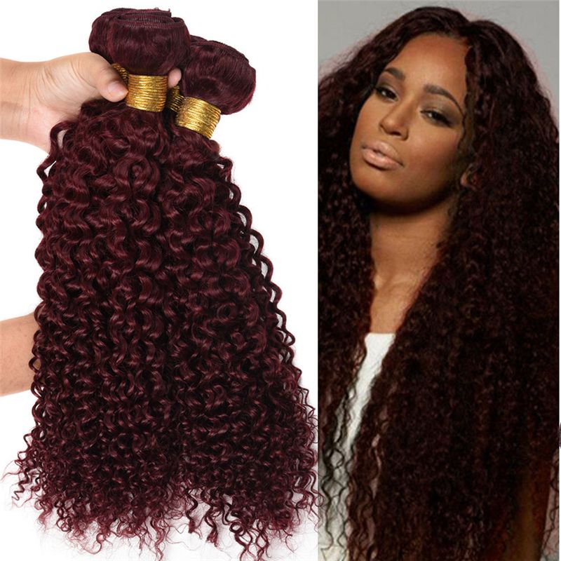 Brazilian Burgundy Virgin Human Hair Bundles 99j Kinky Curly Hair