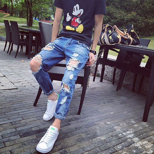 Wholesale Men Ripped Jeans With Zipper 