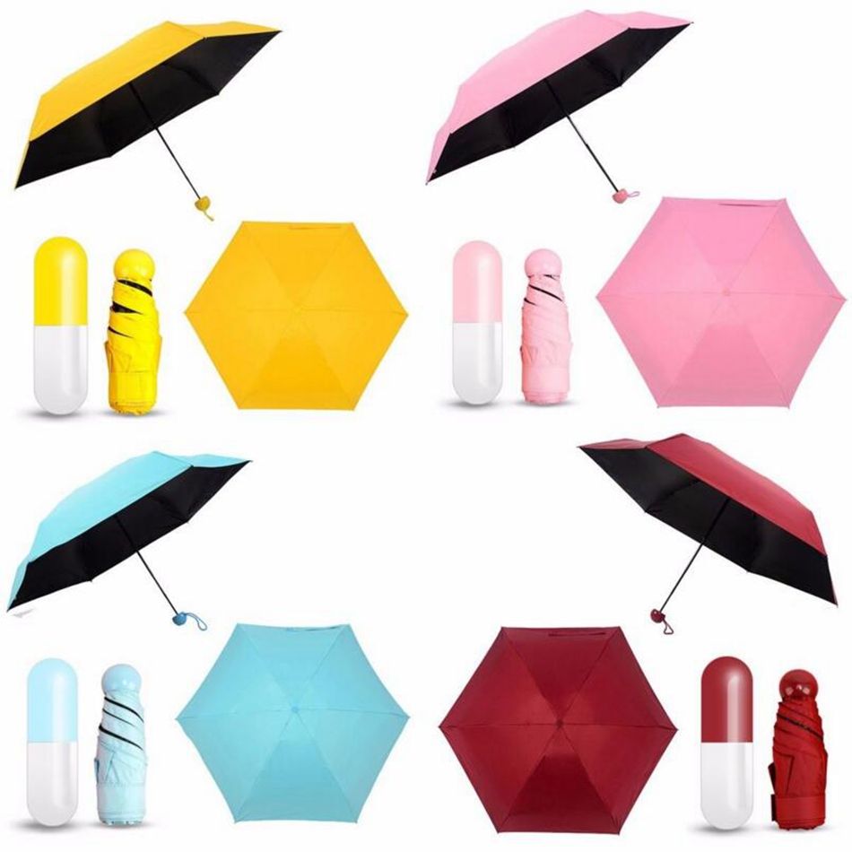 Cápsula Estuche Paraguas Ultra Ligero Mini Paraguas Plegable Compacto Umbrella de Bolsillo A Prueba de