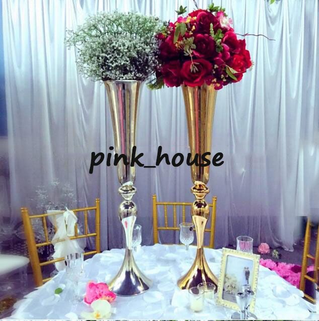 Elegant Tall Sliver 75cm Height Gold Metal Vase Wedding Flower