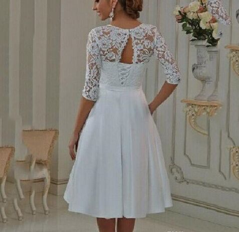 Modest White Sleeves Prom Dress Pockets 