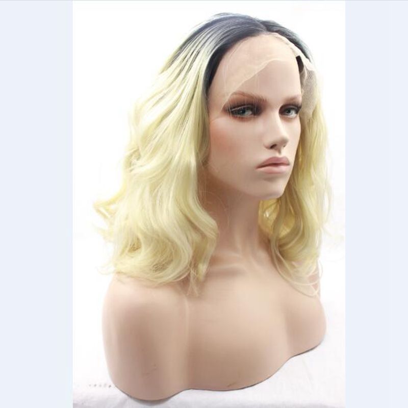 Short Blonde Wig Body Wave Ombre Hair Natural Black 613 Two Tone