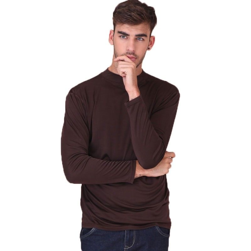 men's short sleeve silk mock turtleneck