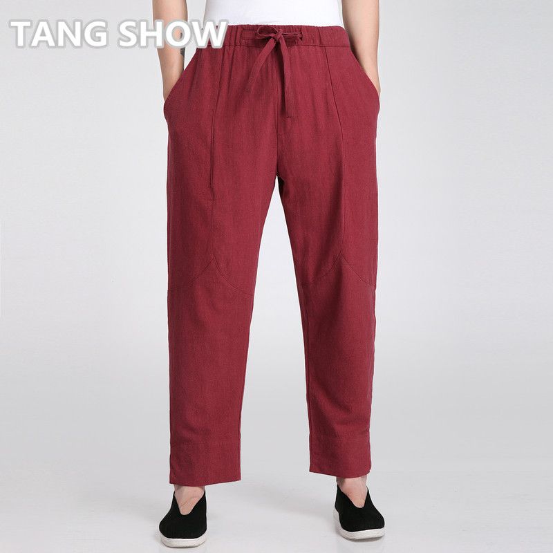 Wholesale Vintage Red Chinese Men Traditional Trousers Cotton Linen ...