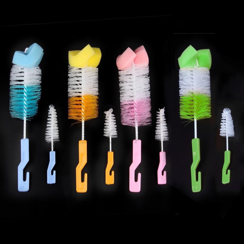 2Pcs Baby Teat Cleaning Feeding Bottle Brushes 360 Degree Rotating Sponge HI