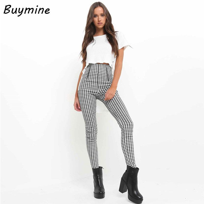 plaid pants womens high waisted