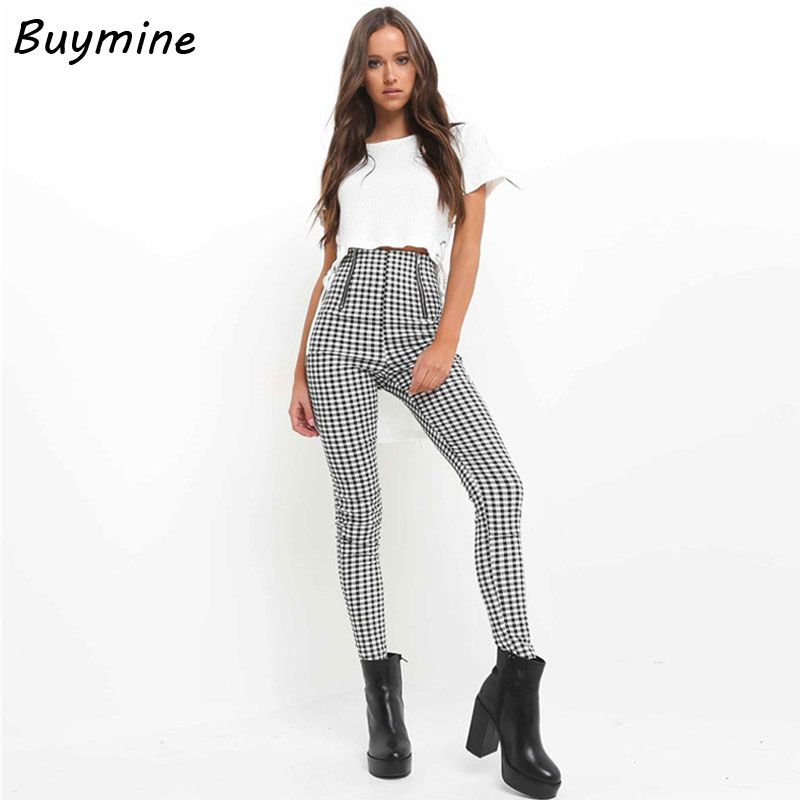 black and white plaid high waisted pants