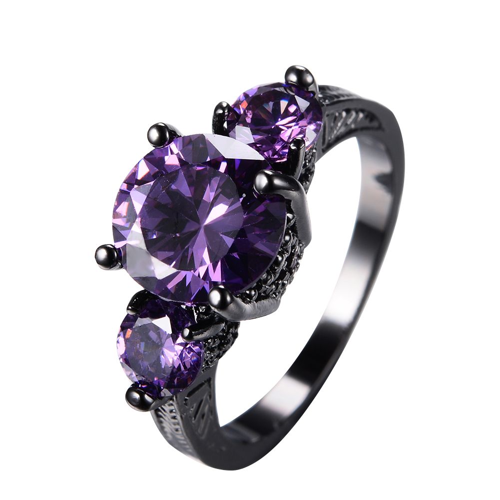 2021 JUNXIN Big Round Black Gold Purple Ring Female Ring