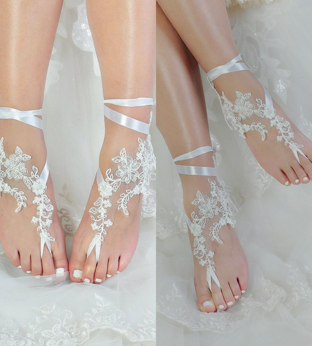 Gorgeous Ribbon Beach Wedding Shoes Delicate Beads Open Toe Ankle Strap Flat Bridal Shoe For Summer Wedge Shoe White Bridal Shoes From Huifangzou