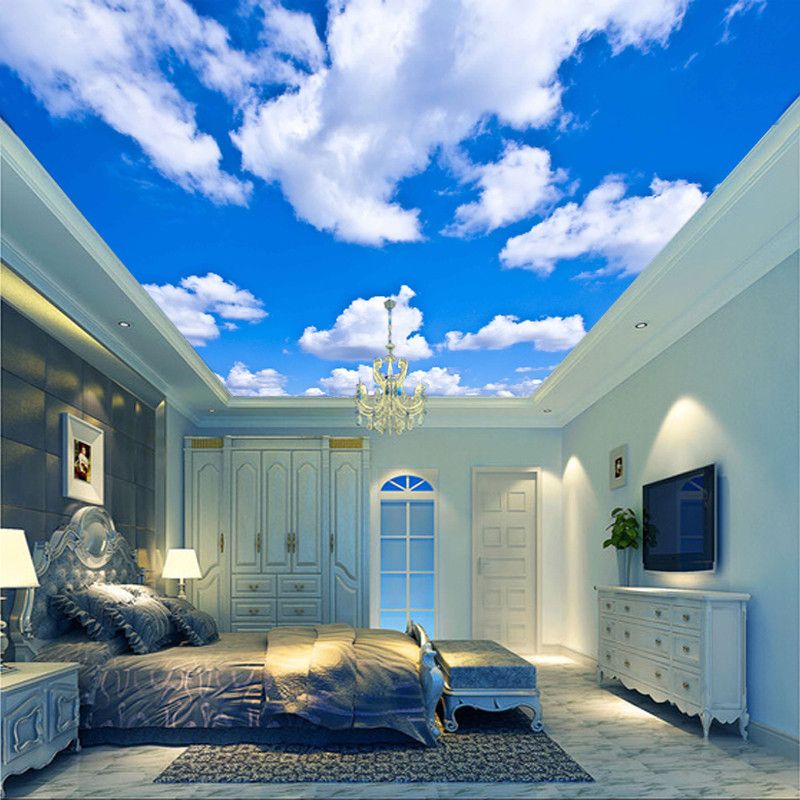 Blue Sky White Cloud Wallpaper Mural Living Room Bedroom Roof Ceiling 3d Wallpaper Ceiling Large Starry Sky Wallpaper Mobile Wallpapers In Hd Model